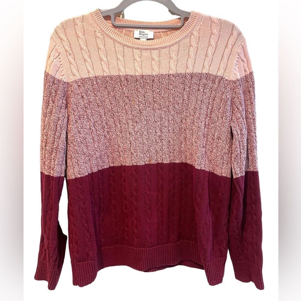 Kim Rogers Cable Knit Crew Neck Sweater Long Sleeve Pink  Petite‎ Small